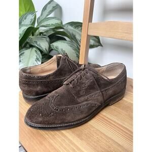 J. Crew Mens Suede Leather Long Wingtip Oxford Derby Dress Shoes Brown Size 10.5